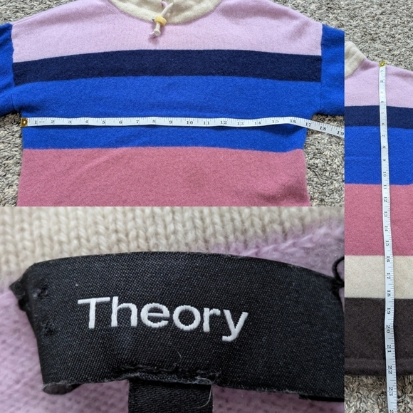 Theory Pink Blue Brown Striped High Neck Cashmere Sweater S - Picture 10 of 10